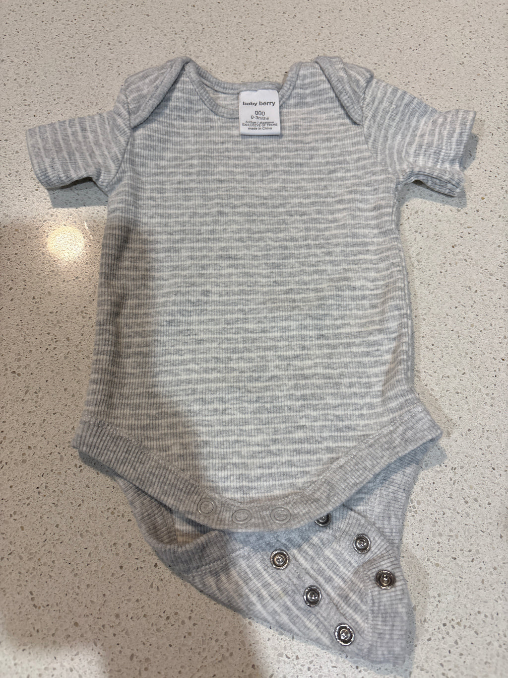 Berry Berry grey and white striped short sleeve body suit. Size 000