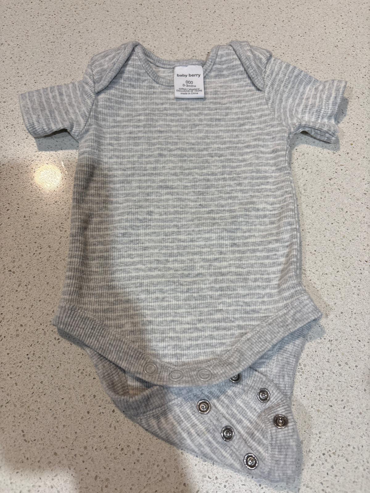 Berry Berry grey and white striped short sleeve body suit. Size 000