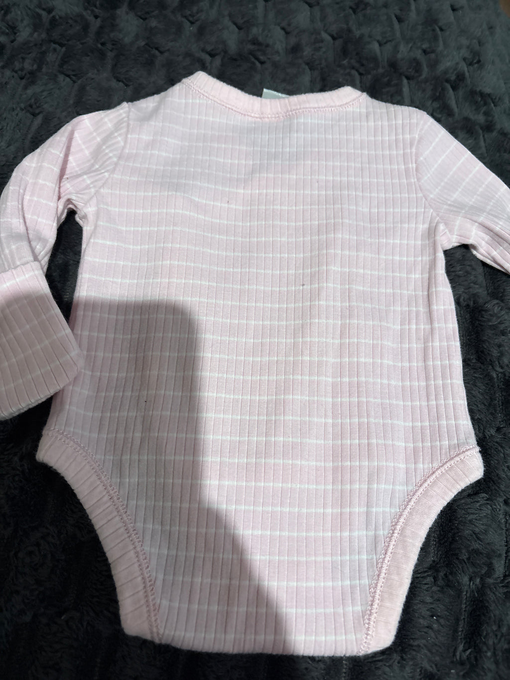 Anko ribbed long sleeve pink stripe body suit. Size 0000