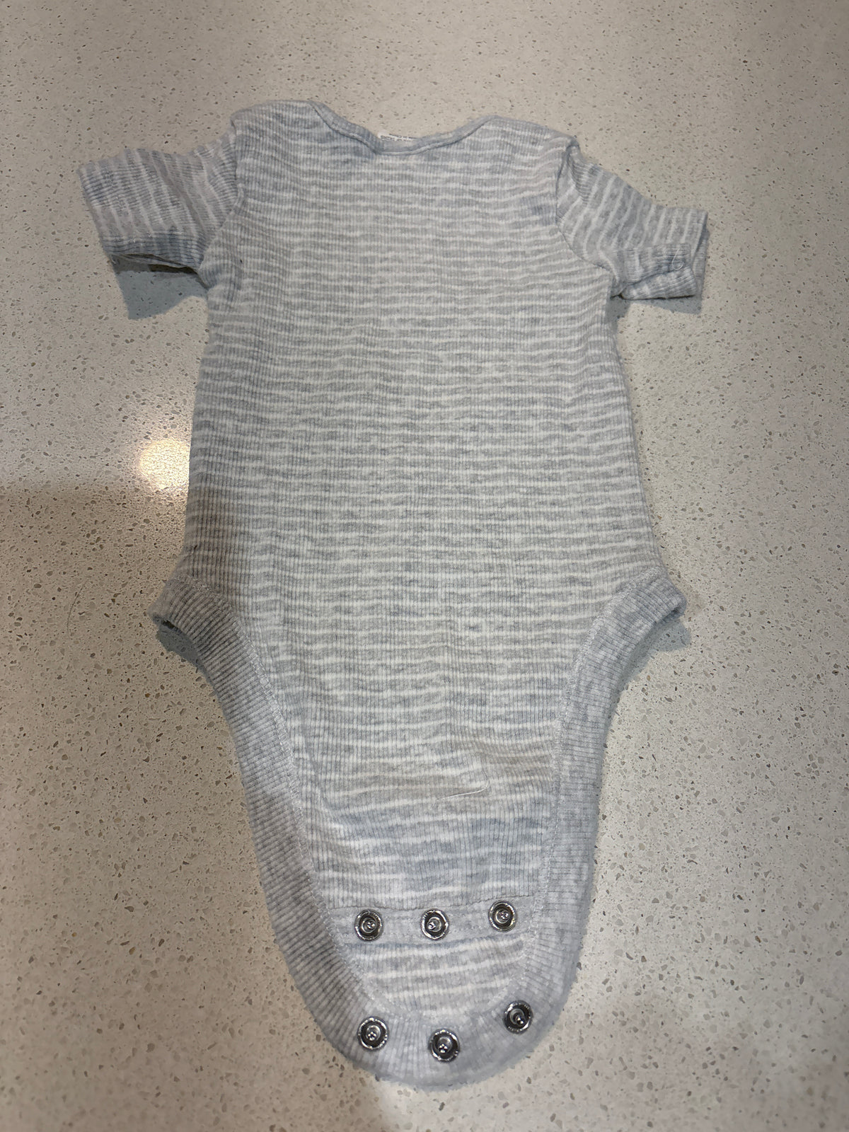 Berry Berry grey and white striped short sleeve body suit. Size 000