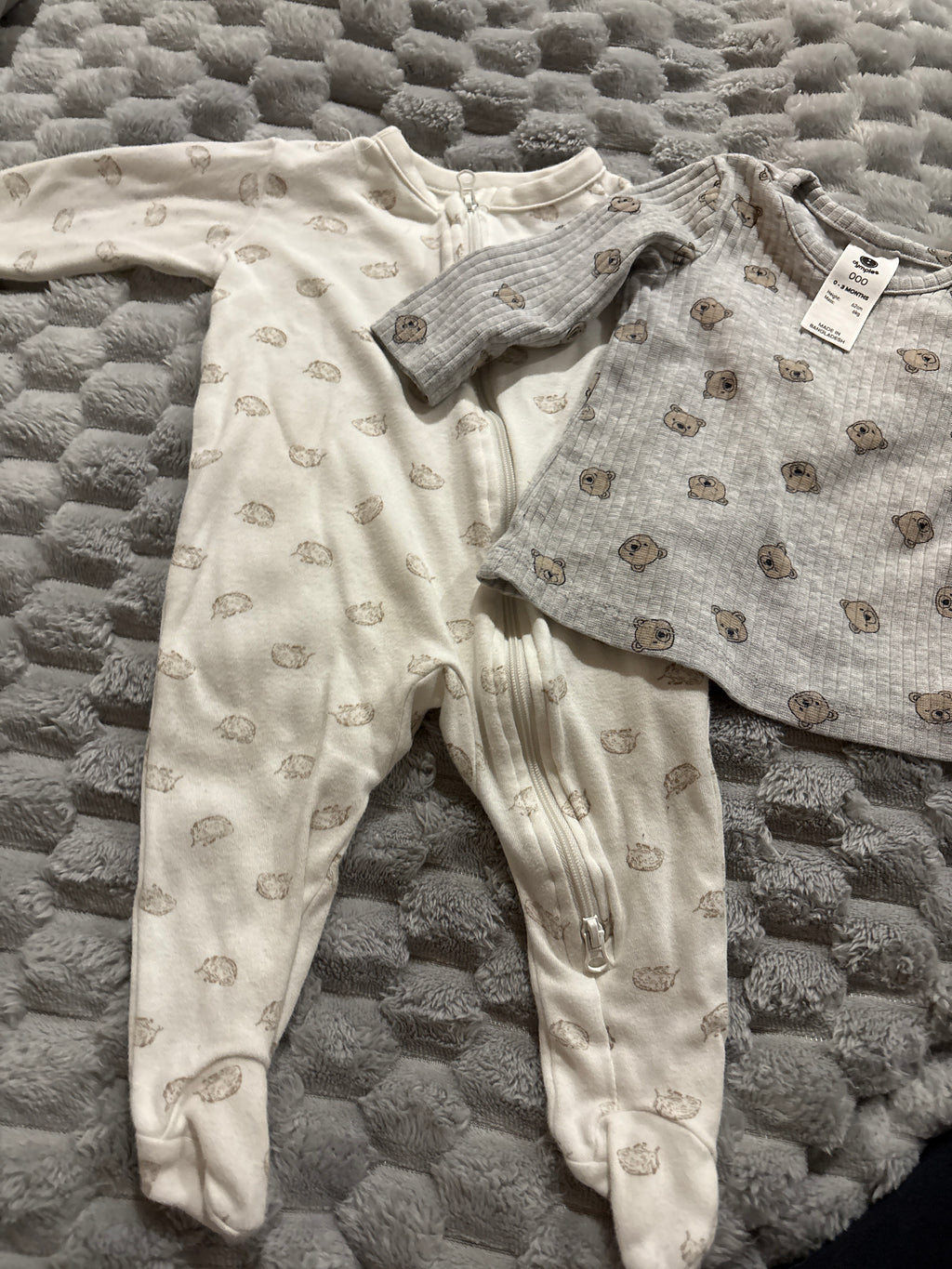 Dymples long sleeve bear tee and Anko zip up coverall. Size 000