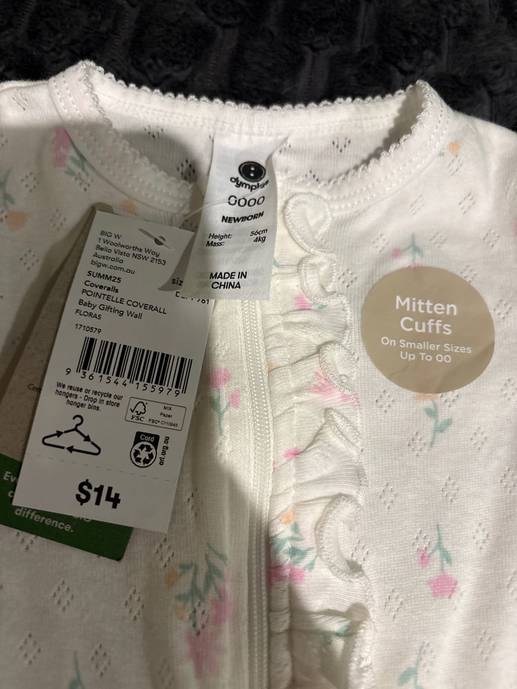 Dymples pretty floral coverall with frills. BNWT. Size 0000