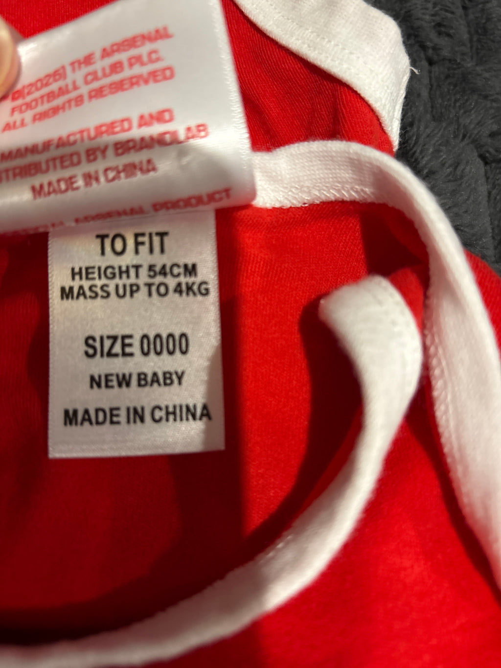 Arsenal short sleeve bodysuit. Size 0000