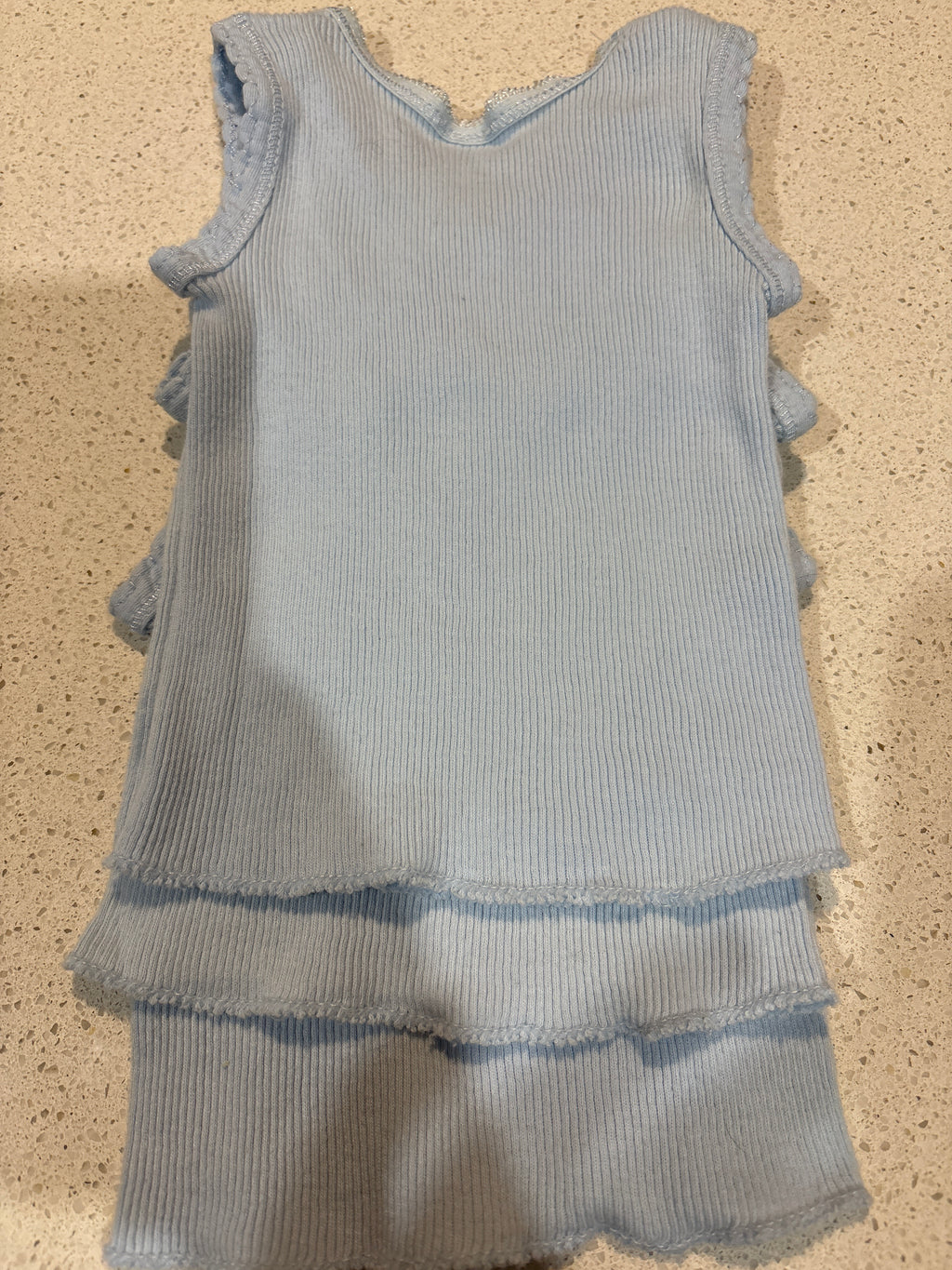 3 Baby Blue Dymples singlets Size 0000